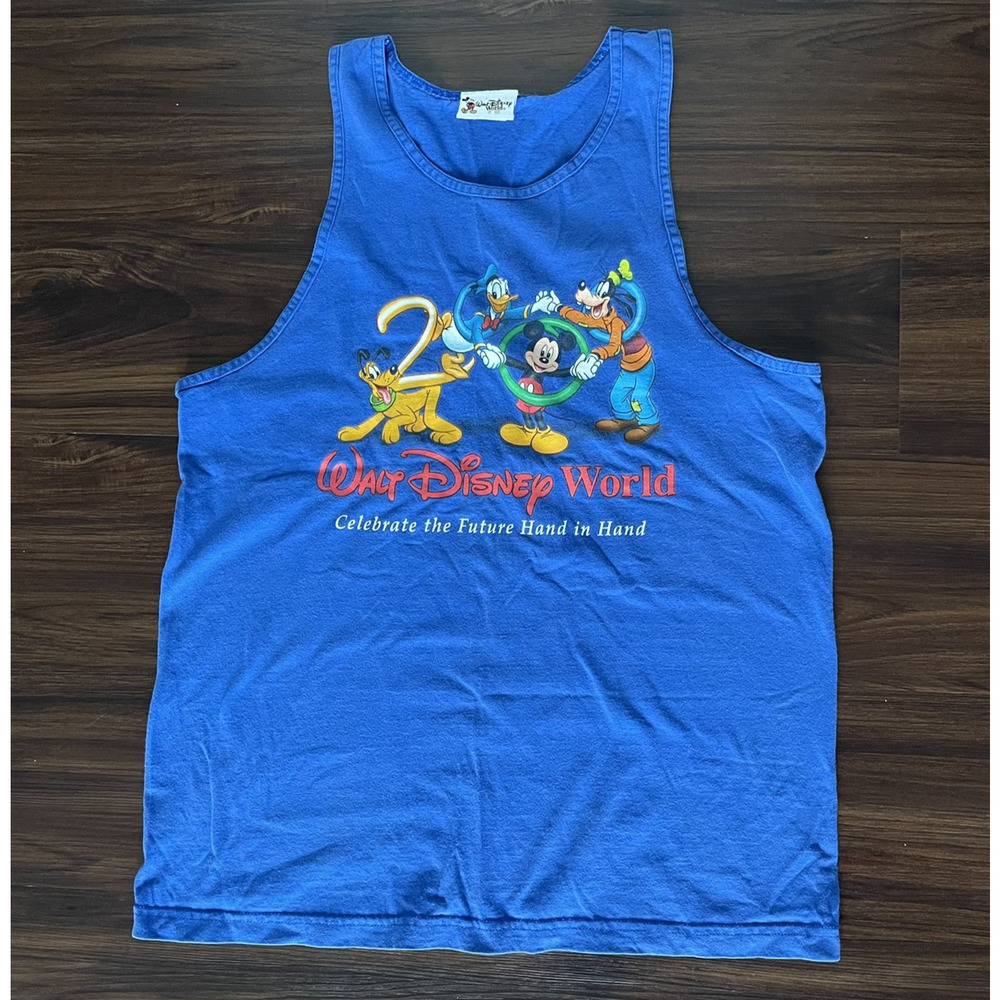 Vintage Walt Disney 2000 Mickey, Pluto, Donald & Goofy Tank Top Size L USA Y2K